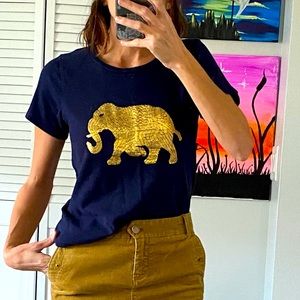 J Crew Navy & Gold Elephant Collectors Tee